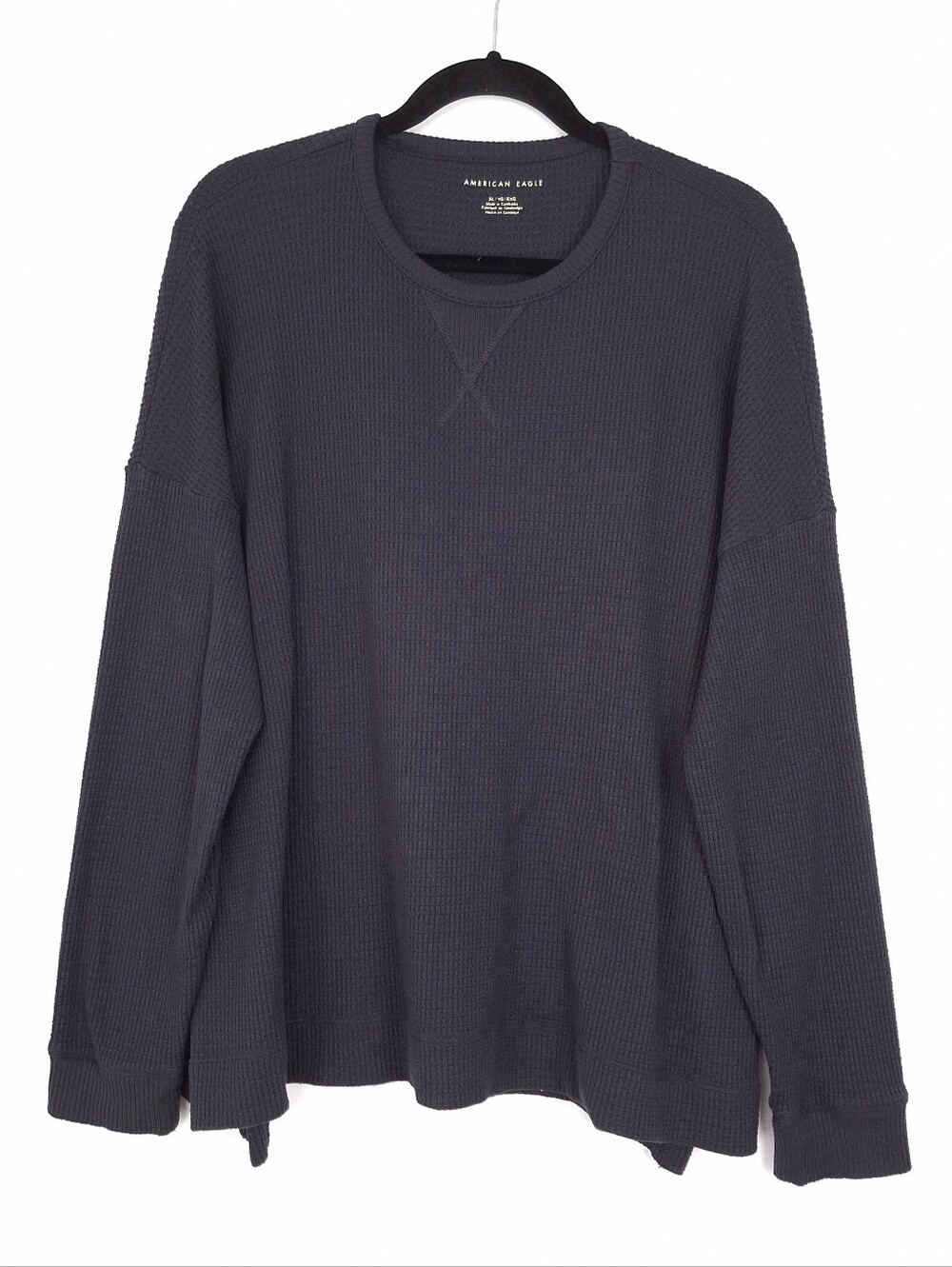 American Eagle waffle knit sweatshirt oversized soft cozy boxy fit charcoal gray